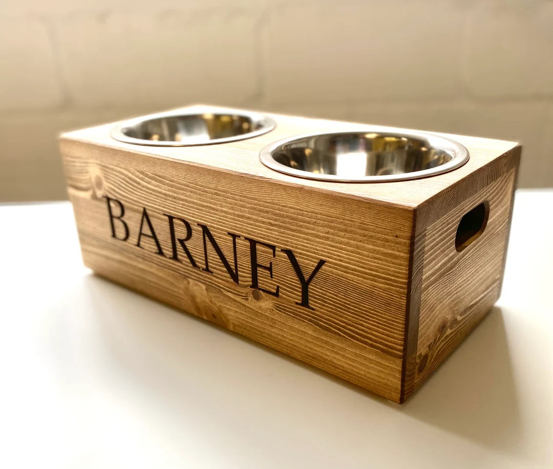 Large Personalized Pine Dog Bowl Feeder